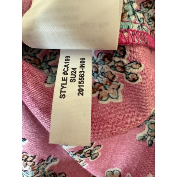 J. Crew Factory Printed Short Sleeve V-Neck Poplin Top Size XS Pink Floral - Picture 13 of 14